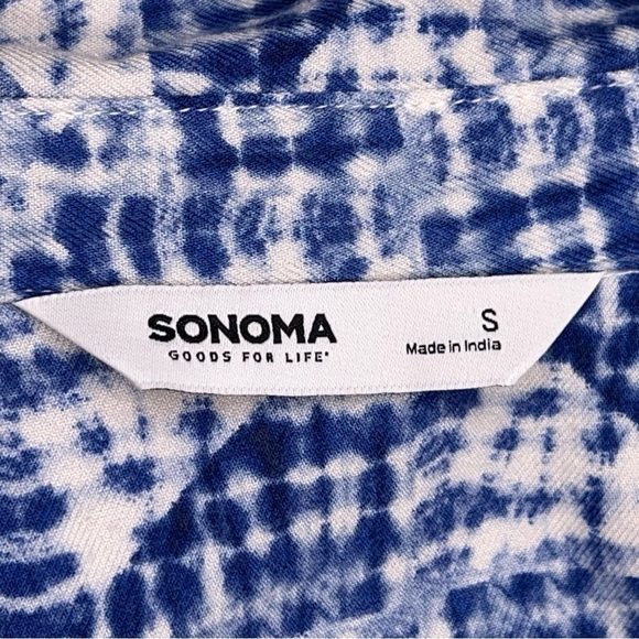 SMALL SONOMA BLUE WHITE BELTED DRESS SHORT SLEEVE MIDI LENGTH RAYON COASTAL - Picture 12 of 14